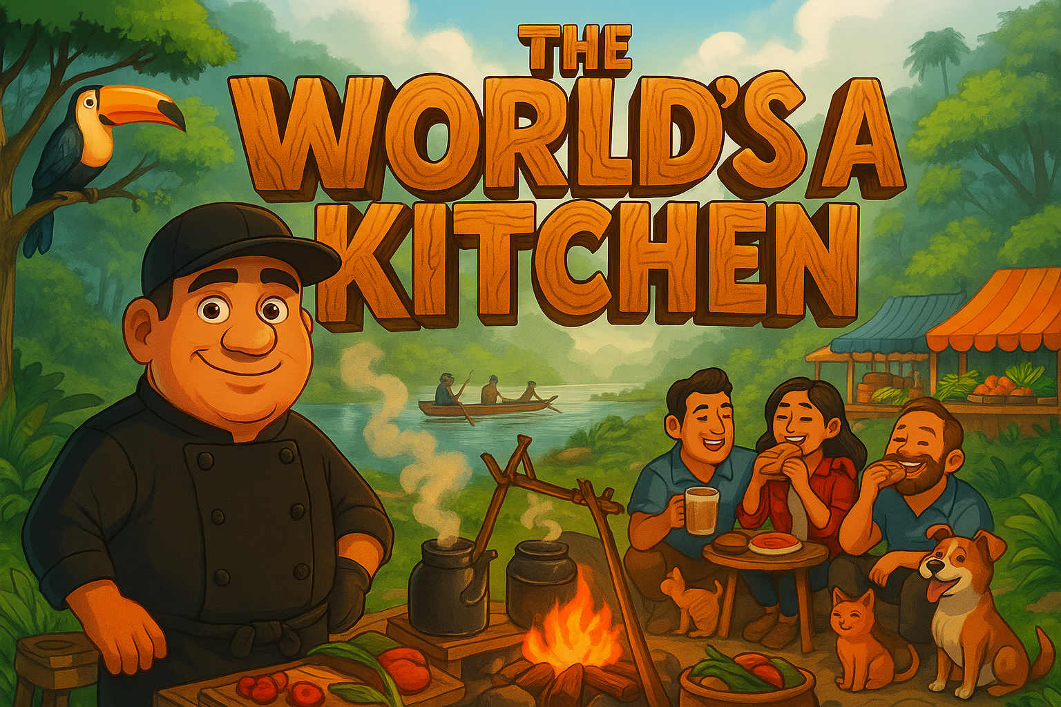 A chef preparing a feast by the riverside